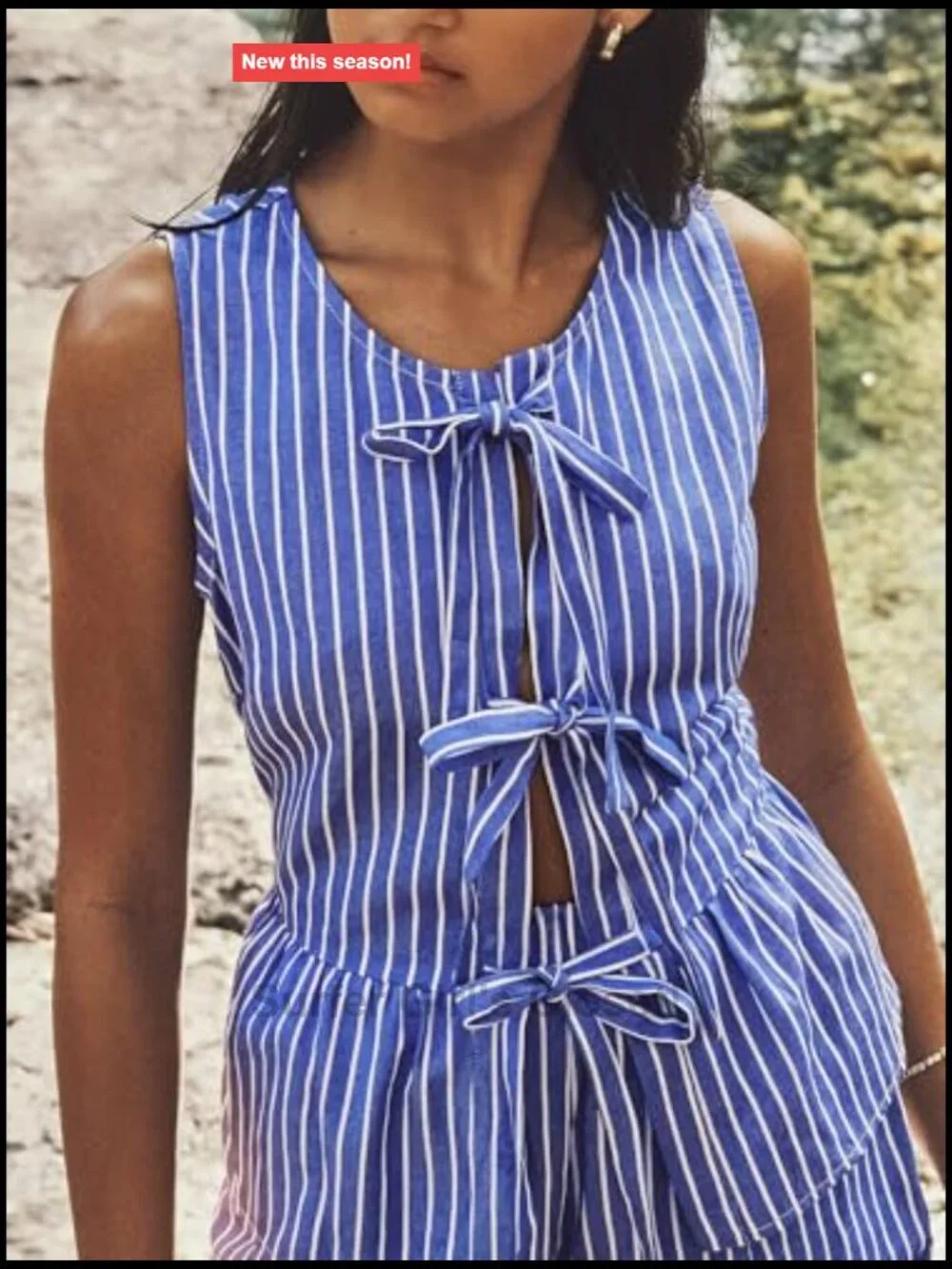 Striped Bow Tie Front Sleeveless Tank Top Women's Summer Blouse